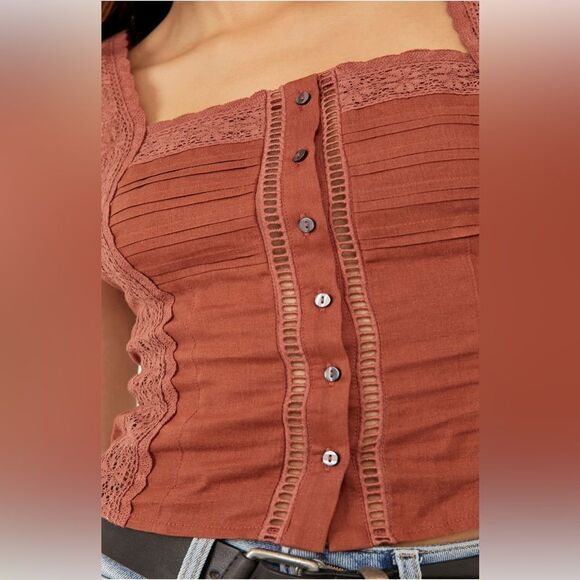 Free People Maggie Lace Tank In Coconut Shell - Picture 4 of 4